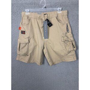 Smoke Rise Mens Khaki Cargo Shorts Elastic Waist Drawstring Pockets Large NWT's.